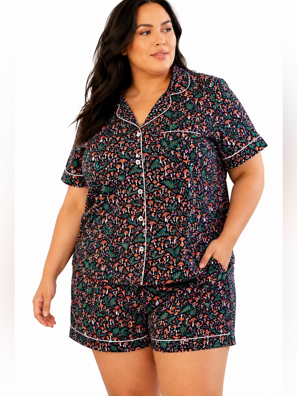 NEW Printfresh ToadstoolsCotton Shorts Pajama Set  size 4X Mushrooms and Leaves
